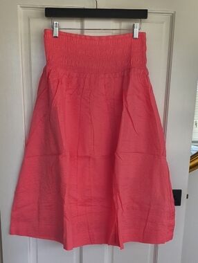 AYR The Triple Threat Cotton Midi Skirt in Agua Fresca (coral pink), Size 12